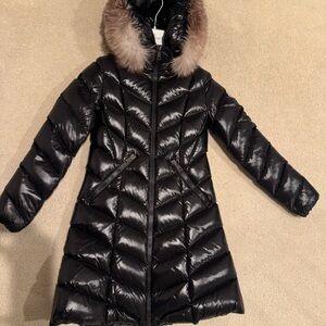 Moncler Fulmarus Shiny Black Puffer Jacket with Fur Hood